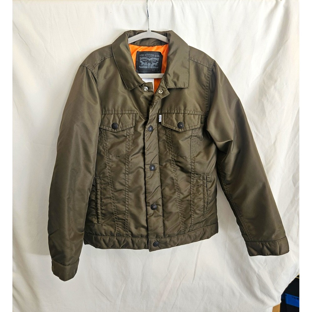 Levi Strauss & Co. Green Nylon Trucker Jacket Mens M Button Front Lined